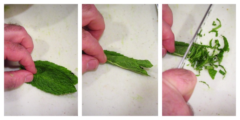 Chiffonade Mint leaves