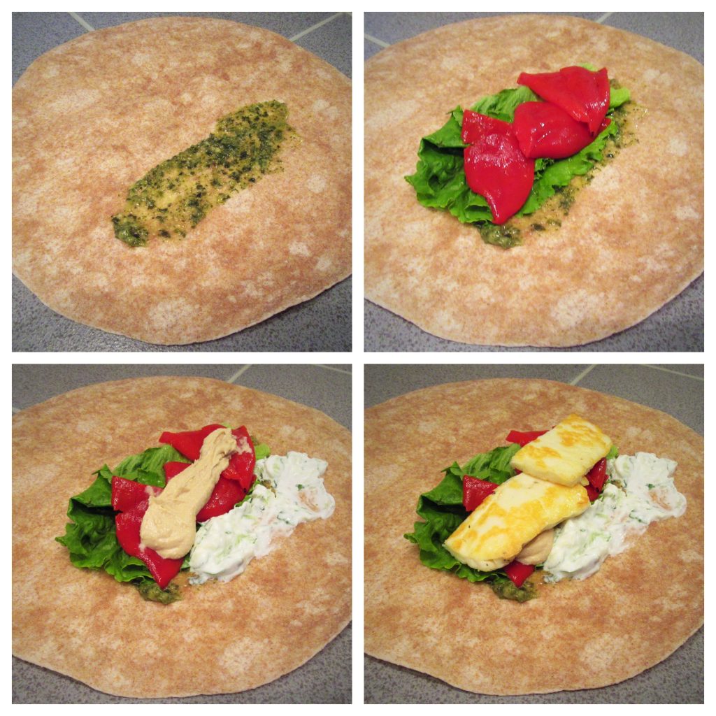 roasted red pepper & halloumi wrap process