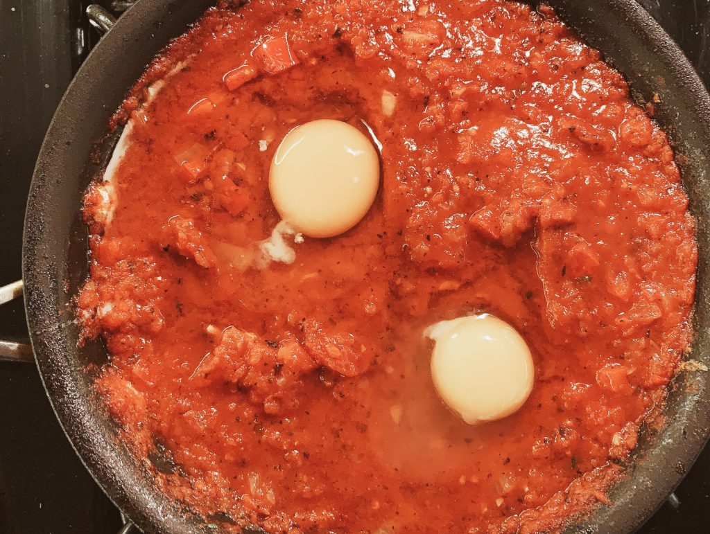 Shakshouka with Eggs Added