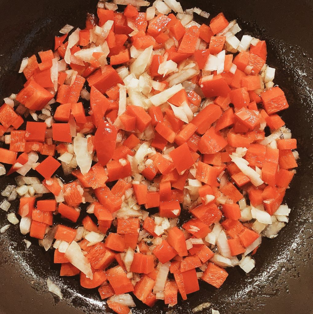 Sauteing Onions and Peppers for Shakshouka
