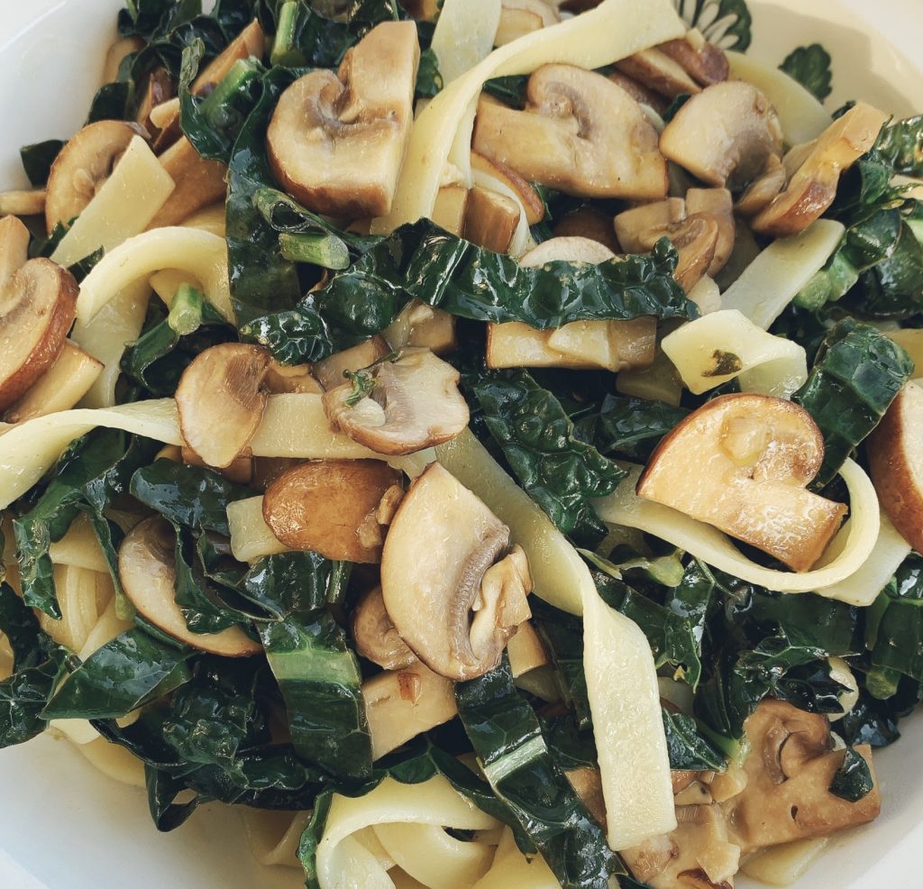 Tuscan Kale and Mushrooms Close Up
