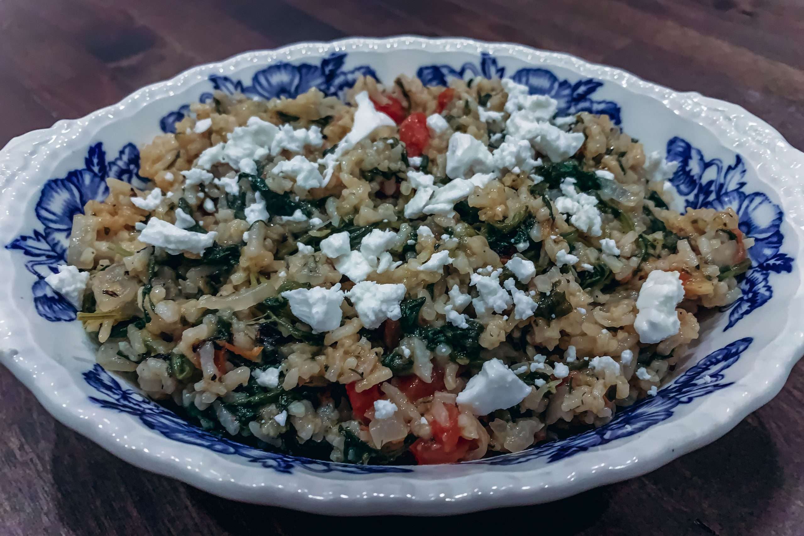 Greek Spinach and Rice in a bowl
